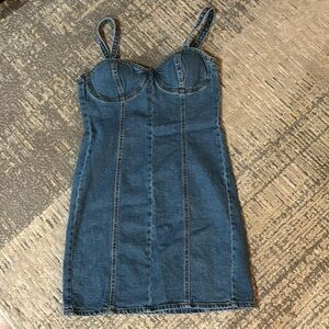 Dark Blue Denim Bustier Mini Dress